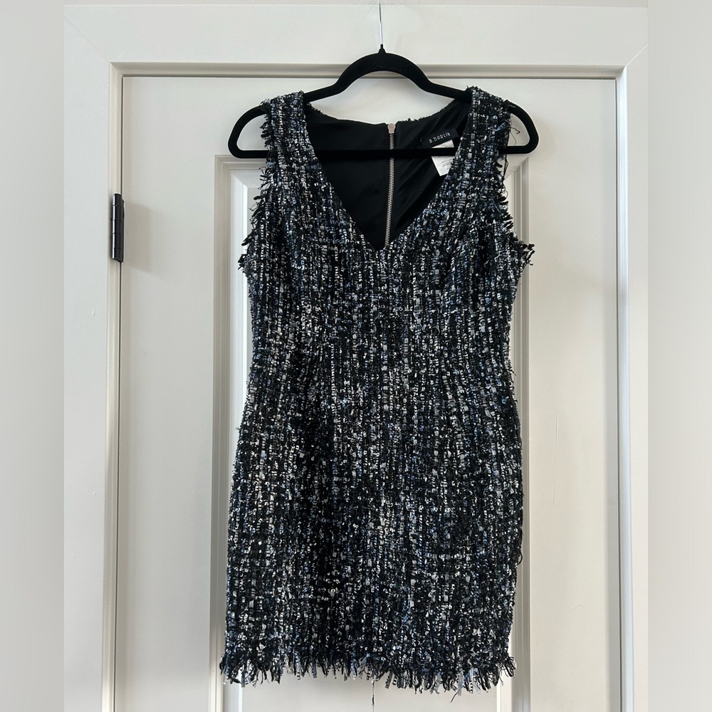 B. Darlin Juniors Sheath Tweed Dress Blue Multi Color size 11/12 Fringe Sequin